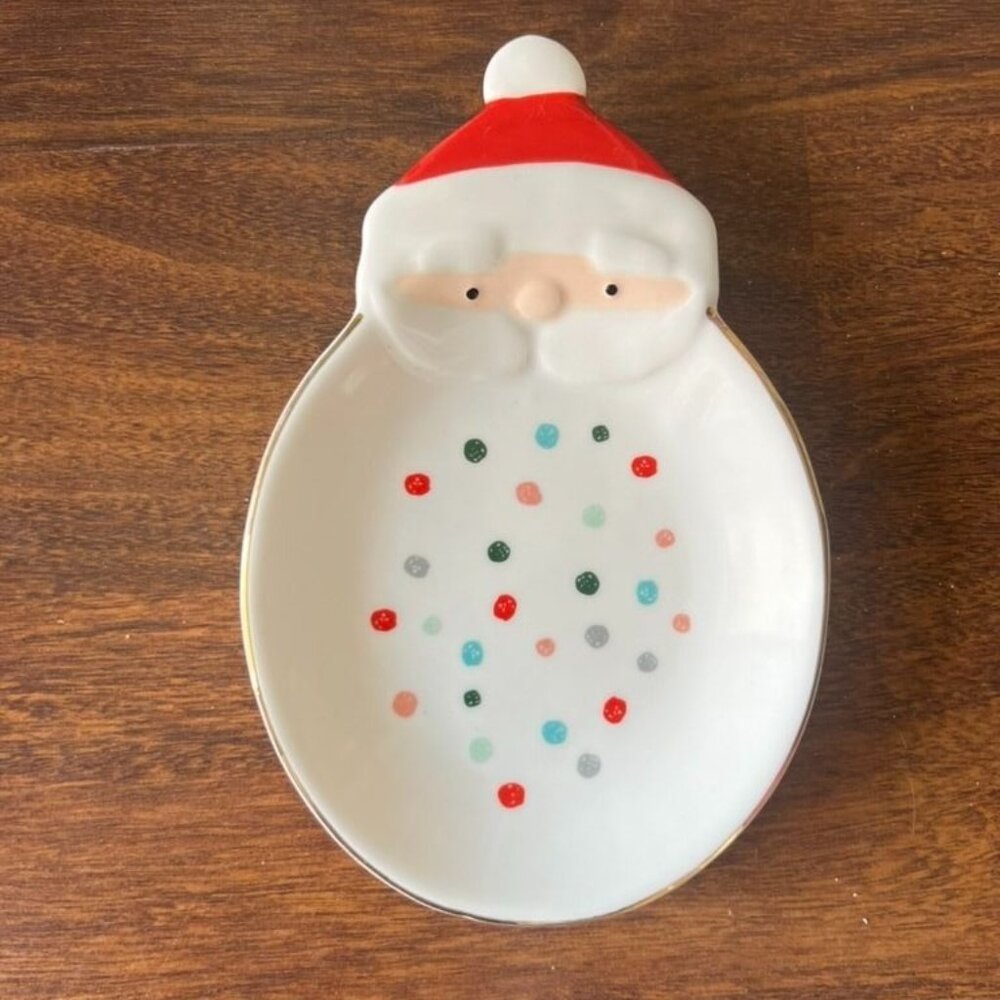 Grasslands Road Santa Christmas Tidbit Tray Dish Holiday Plate 9” Ceramic